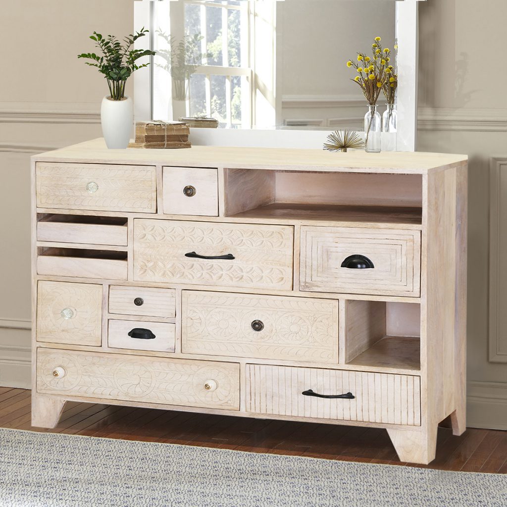 Aspen Hand-Carved Rustic Solid Wood 12 Drawer Dresser