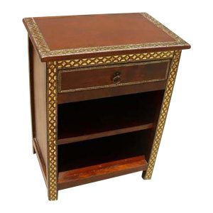 Wood Brass Accent Storage End Night Stand Side Table