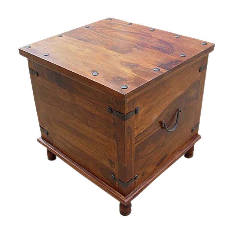 Square Wood with Metal Storage Trunk Box Accent Table
