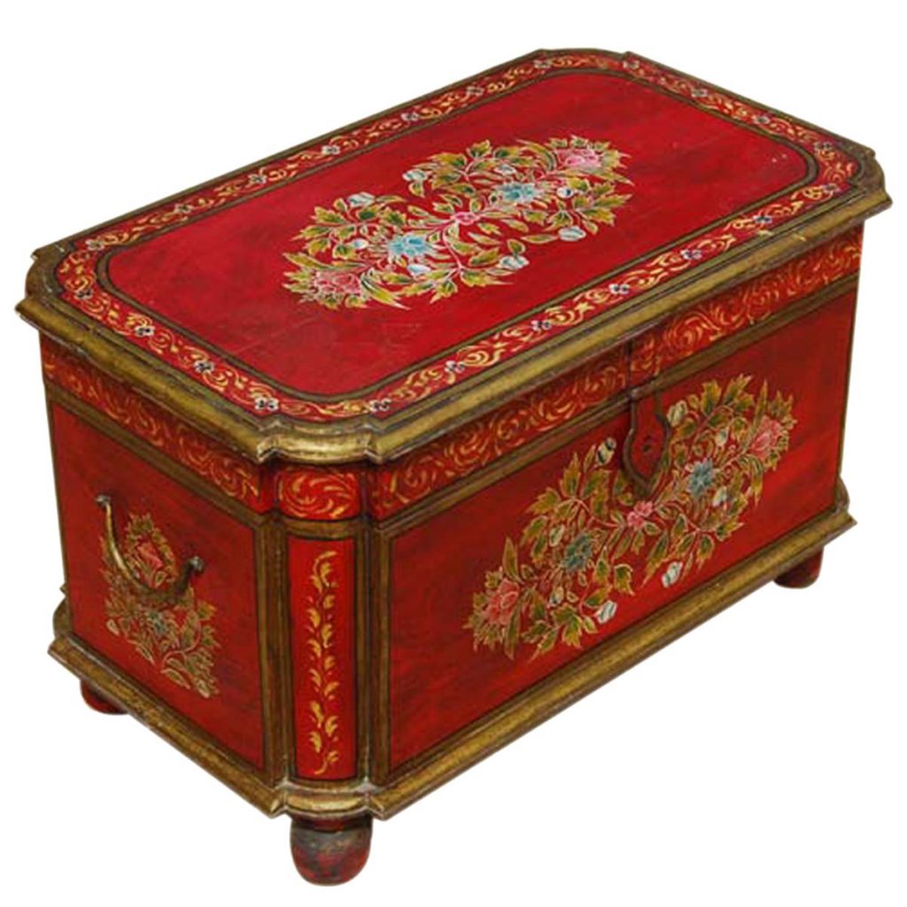 Rare Hand Painted Mango Wood Storage Trunk Coffee Table 