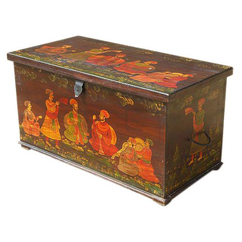 Heritage Hand Paint Wood Storage Trunk Box Coffee Table