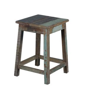 Square Rustic Reclaimed Wood 18" Pedestal End Table Stool