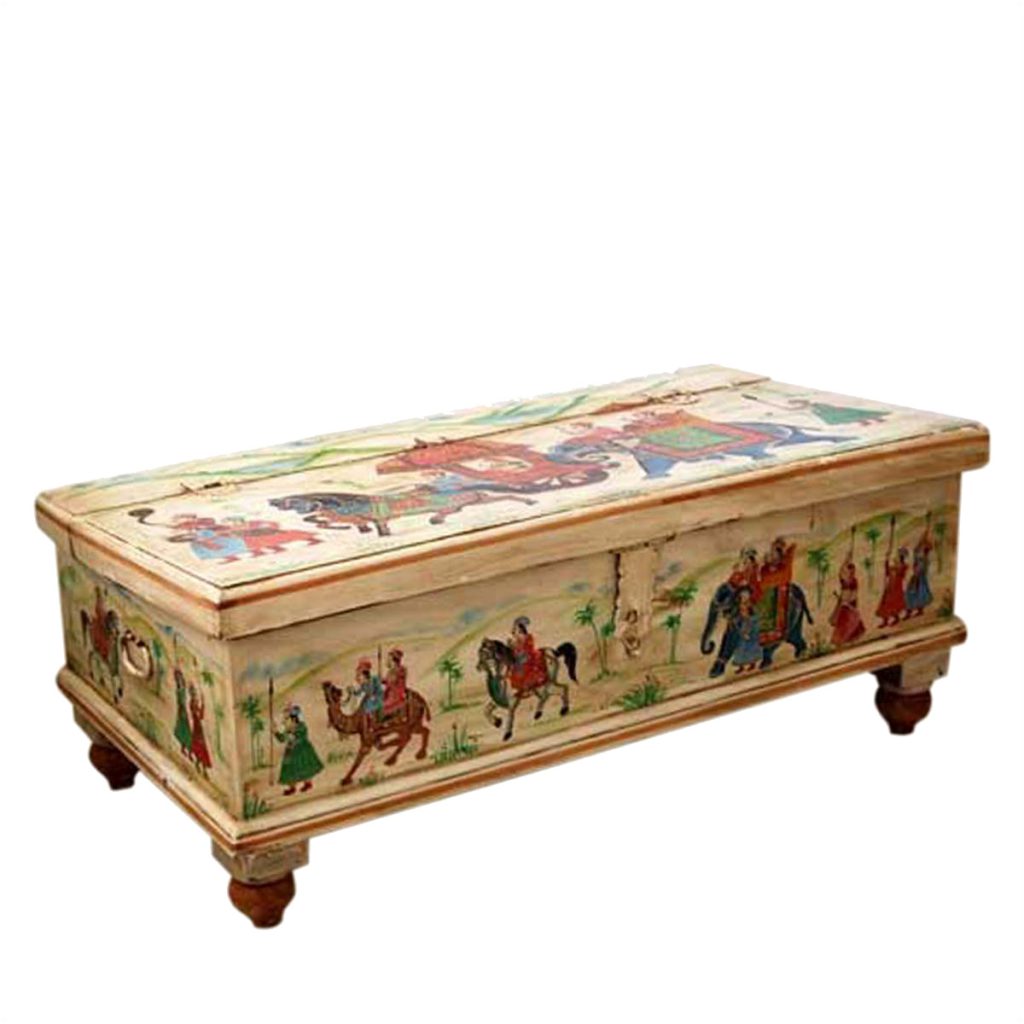 Large Hand Painted Storage Hope Chest Wood Coffee Table