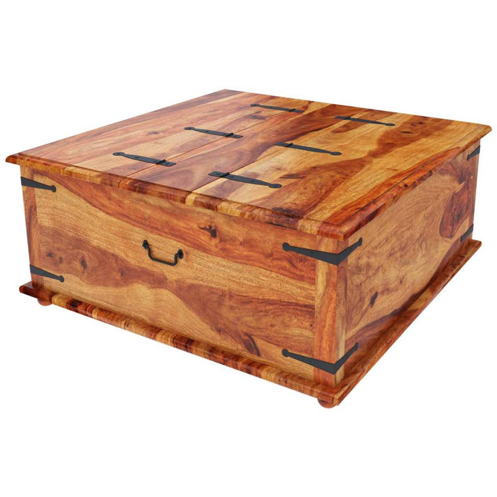 Large Square Storage Box Trunk with Metal Accents Coffee Table 