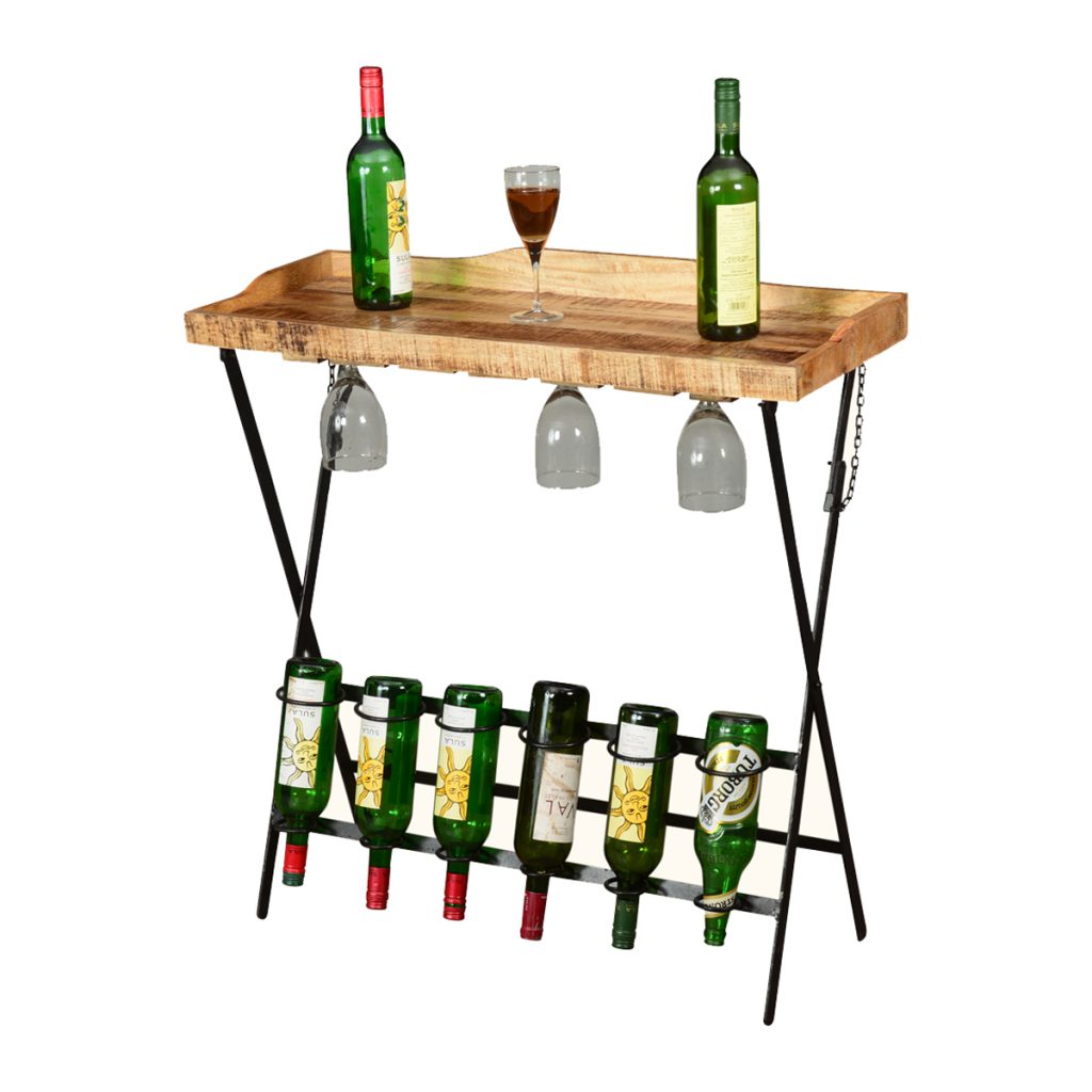 Portable Party Wood & Iron Industrial Folding Wine & Liquor Bar Table