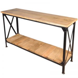 Industrial Double X Iron & Tropical Hardwood Console Table