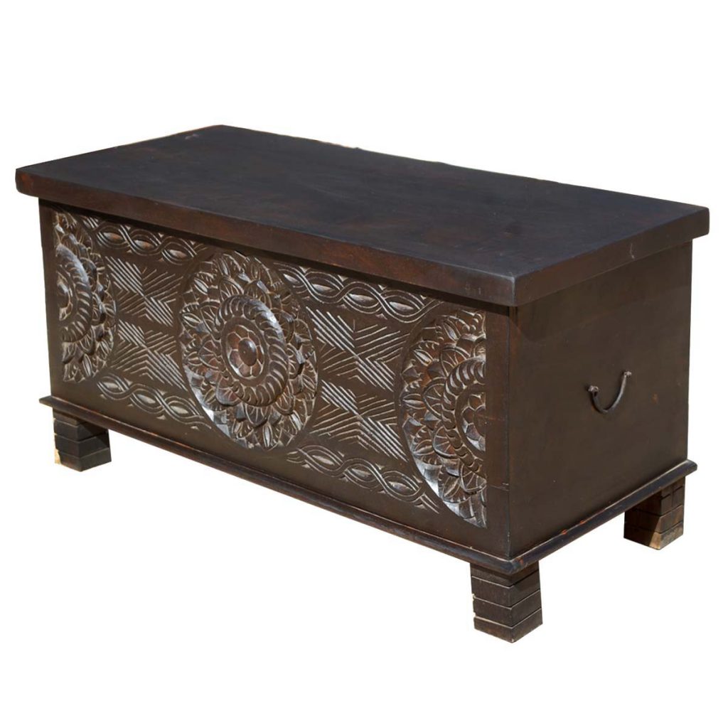 Langley Solid Wood Elevated Hand Carved Trunk Coffee Table