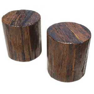 Appalachian 2pc Tree Stump End Table Stool Set