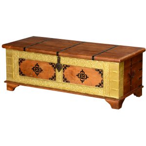 4-Leaf Clover Mango Wood & Brass Inlay Standing Coffee Table Chest