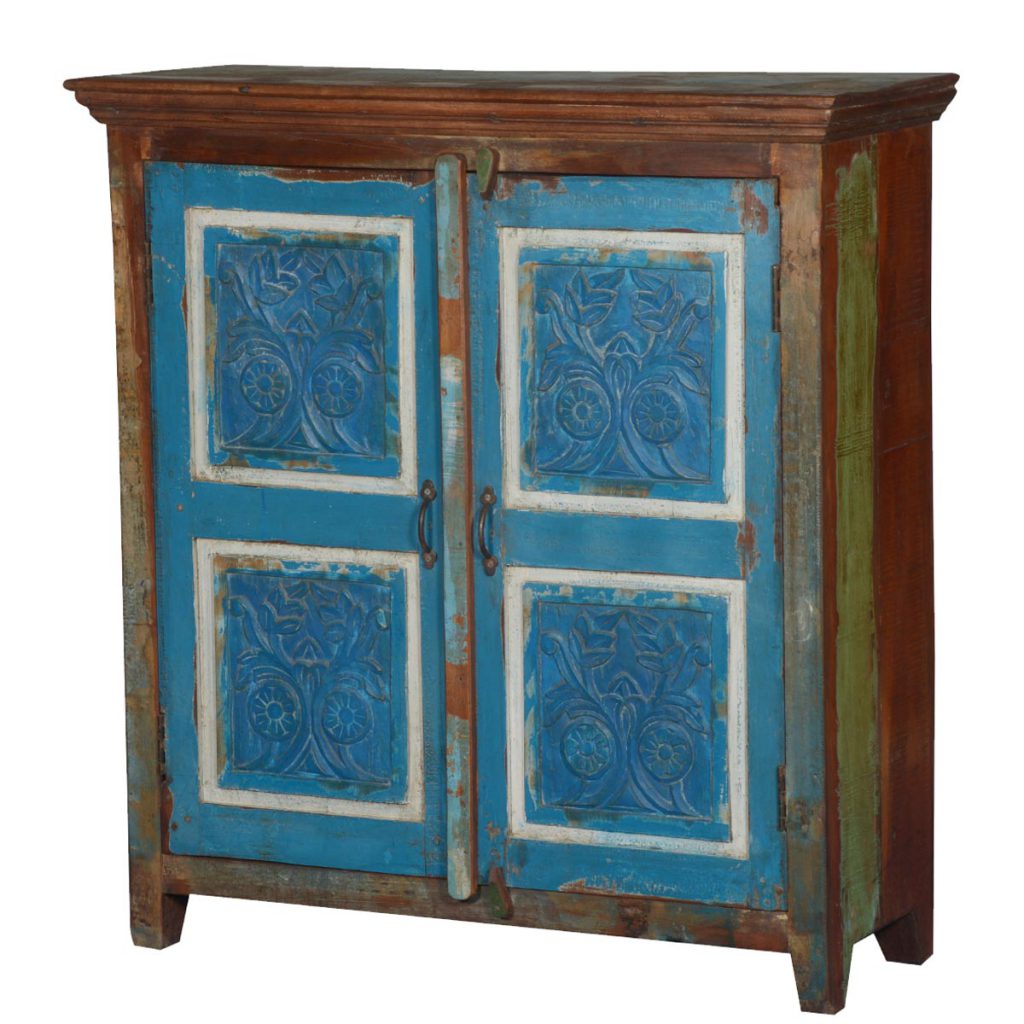 4 Blue Squares Rustic Reclaimed Wood Hall Console Cabinet