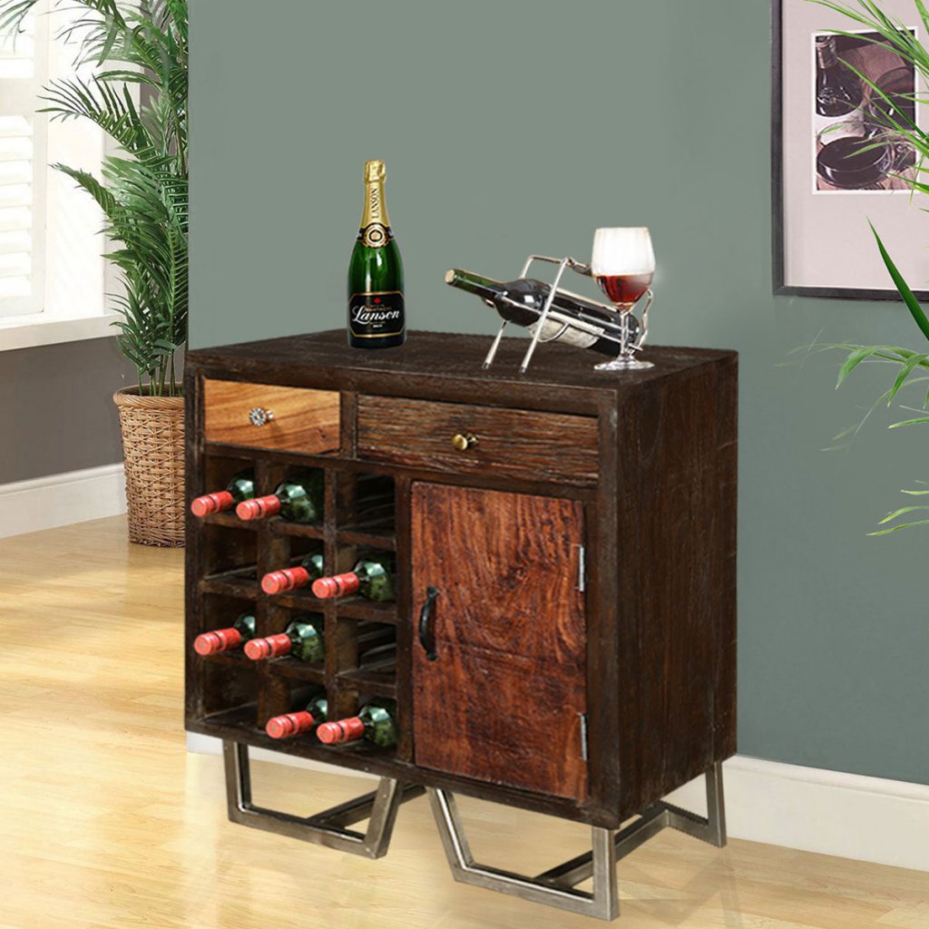 Modern Pioneer Reclaimed Wood Industrial Wine Cabinet