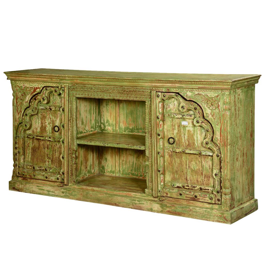 Spring Green Gothic Reclaimed Wood TV Console Media Cabinet
