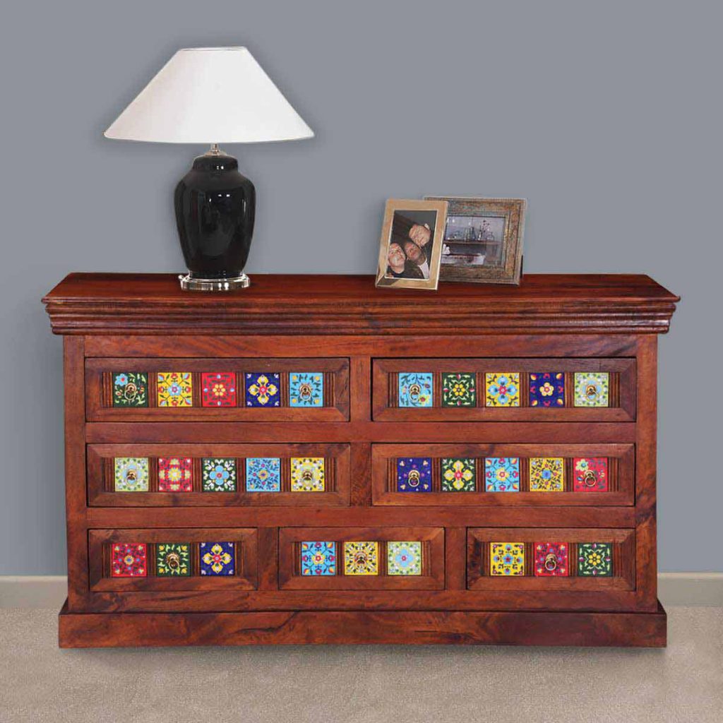 Mallorca Floral Tiled Solid Wood 7 Drawer Standard Horizontal Dresser