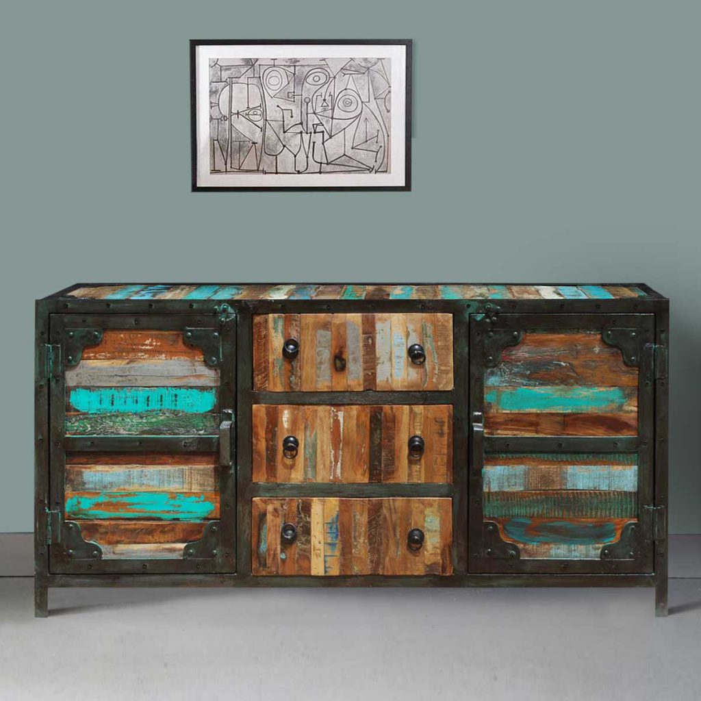 Industrial Rustic Reclaimed Wood 3 Drawer Sideboard Buffet 