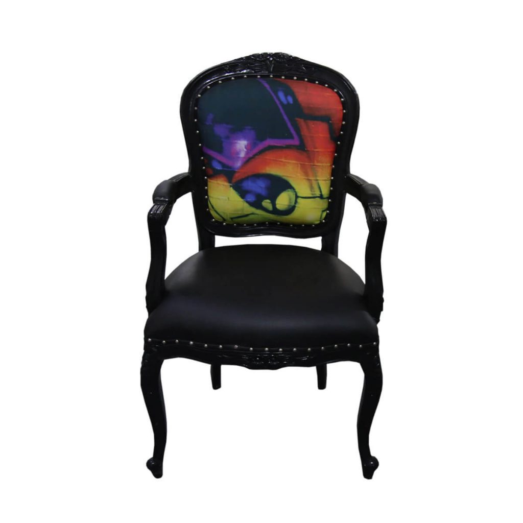 Horsham Colorful Graffiti Mahogany Wood Traditional Black Arm Chair