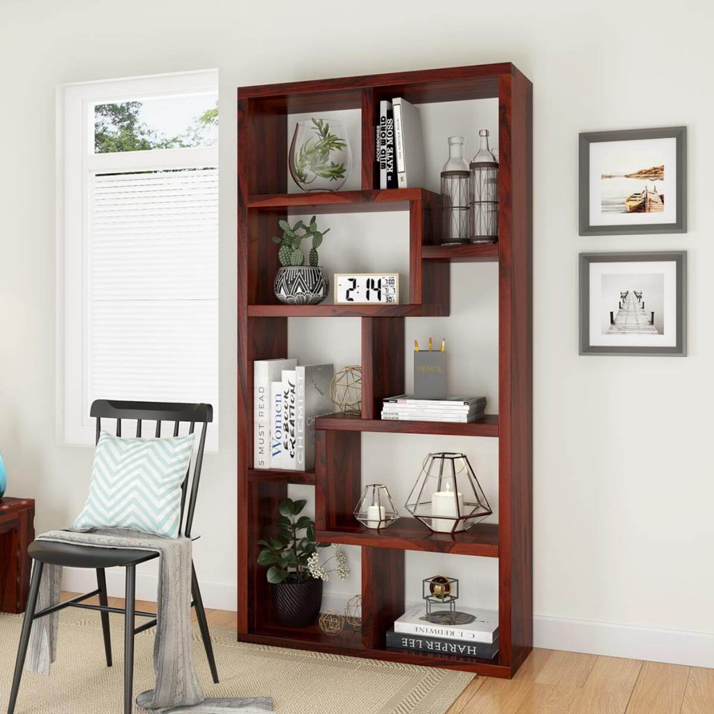 Gadsden Contemporary 8 Open Shelf Solid Wood Geometric Bookcase