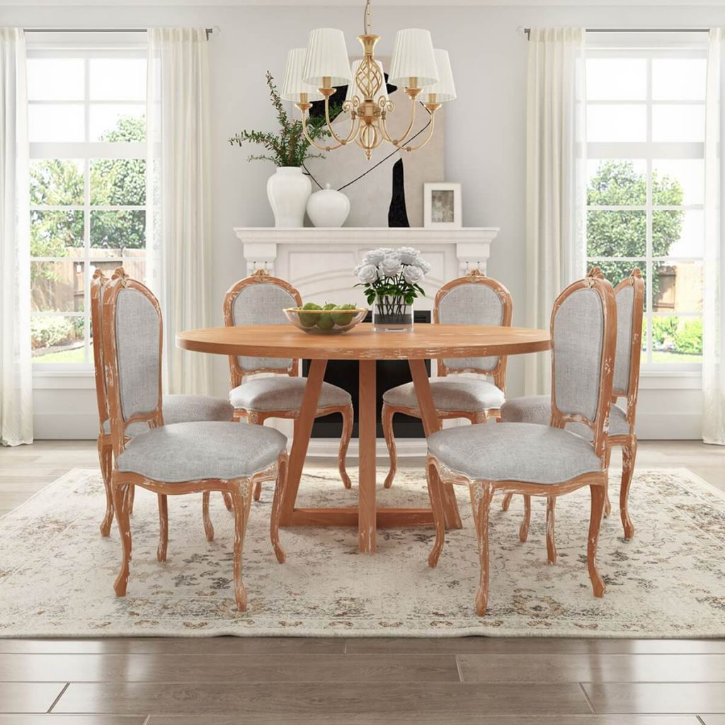 Shabby Chic Teak Wood Round Dining Table Chair Set