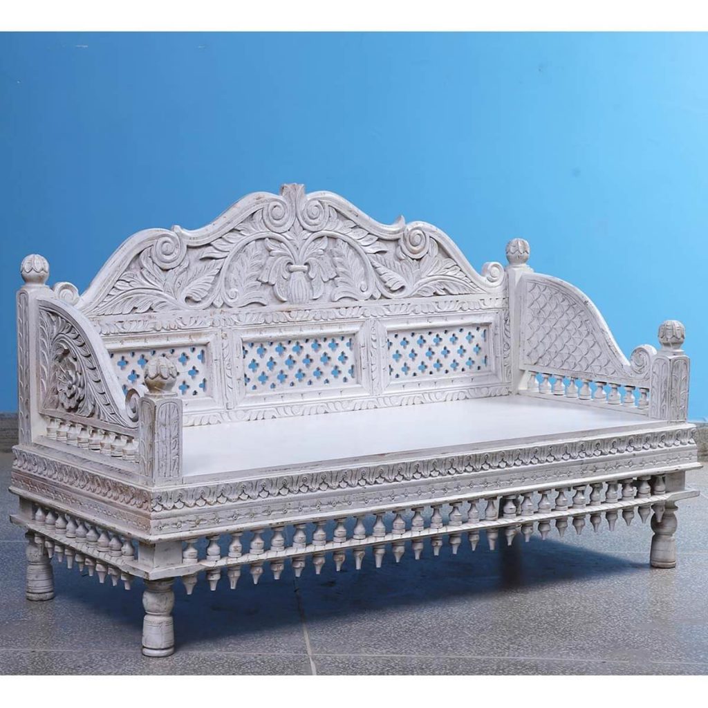 Jorhat Rustic Solid Wood Hand Carved Traditional Sofa With Arched Back