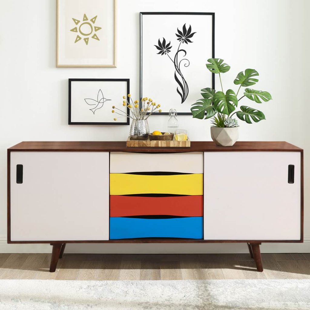 Midland Solid Wood Scandinavian Sliding Doors Large TV Sideboard