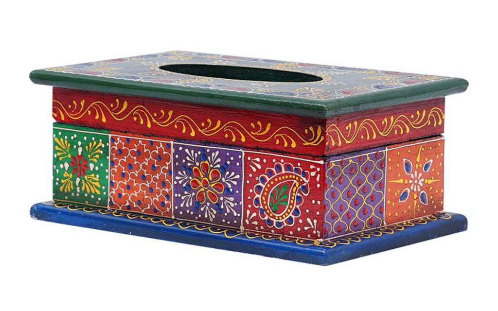 Multicolor Solid Wood Tissue Box art Deco