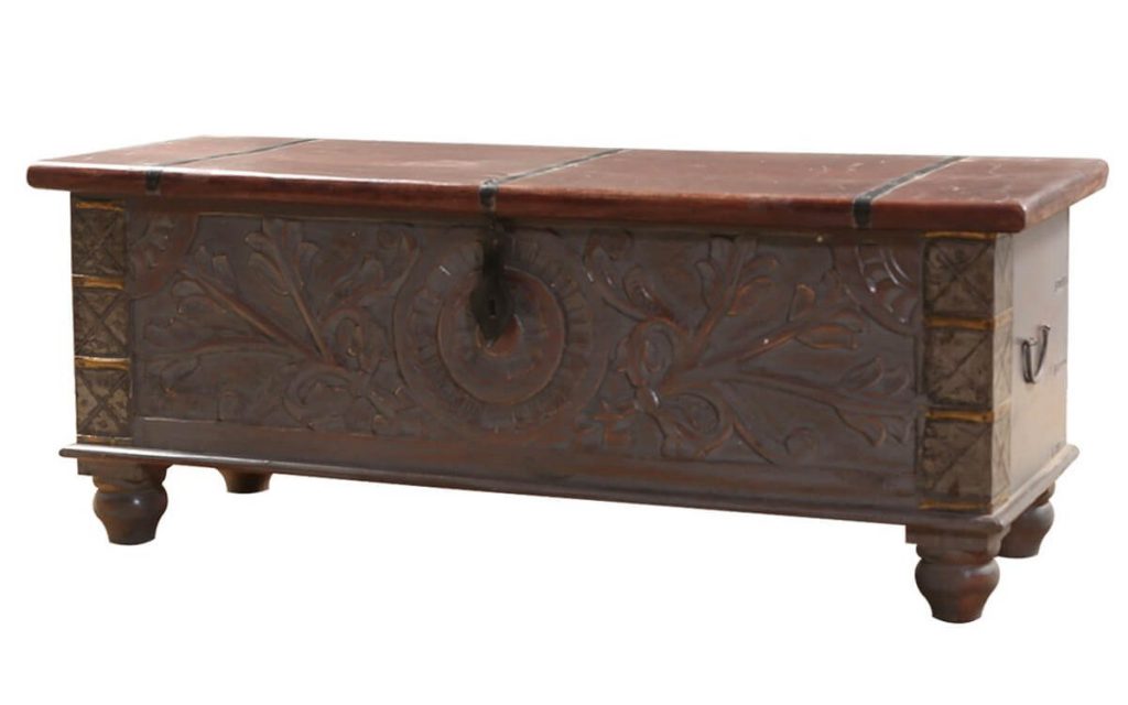 Antique Mango Wood Accent Storage Trunk