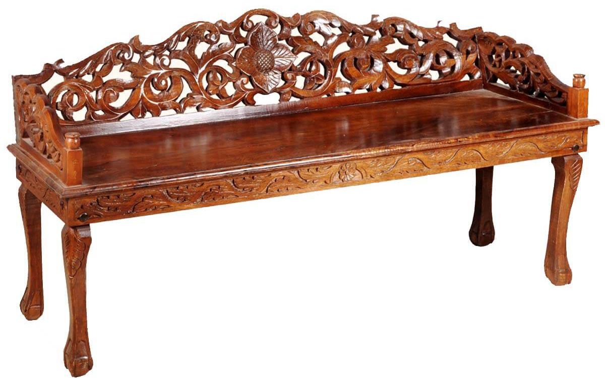 Chippendale Hand Carved Solid Wood Window Boudoir Bench