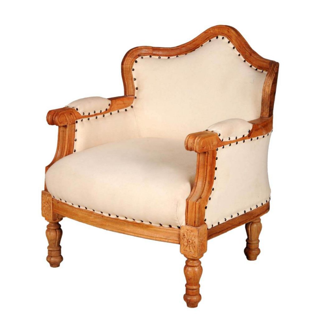 Colonial Federal Mango Wood Upholstered Overstuffed Arm Chair