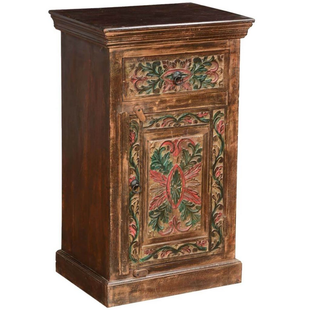 Pennsylvania German Mango Wood Colored Nightstand Mini Cabinet