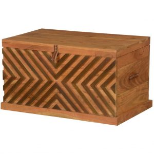 Echo X Acacia Wood Hand Carved Rustic Coffee Table Storage Chest