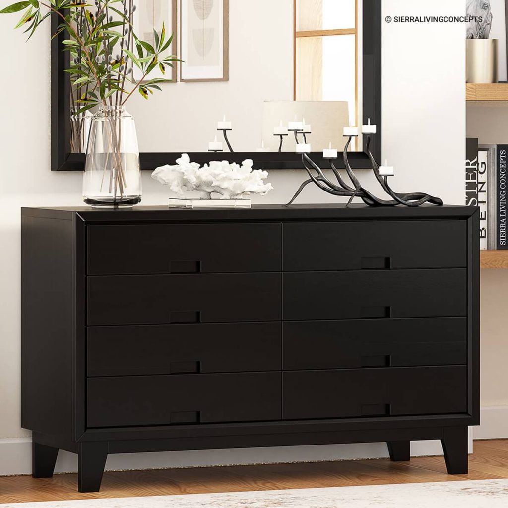 Modern Simplicity Solid Wood Black Bedroom Dresser With 8 Drawers