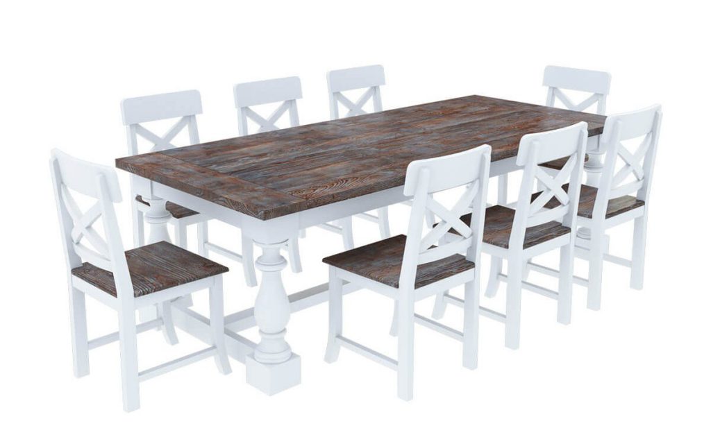 Danville Farmhouse Two-Tone Solid Wood Dining Table With 8 Chairs Set