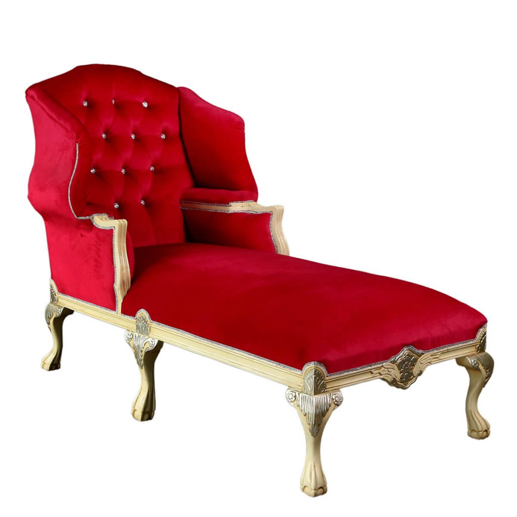 Holyrood Regal Elegant Tufted Velvet Mahogany Wood Chaise Lounge Sofa