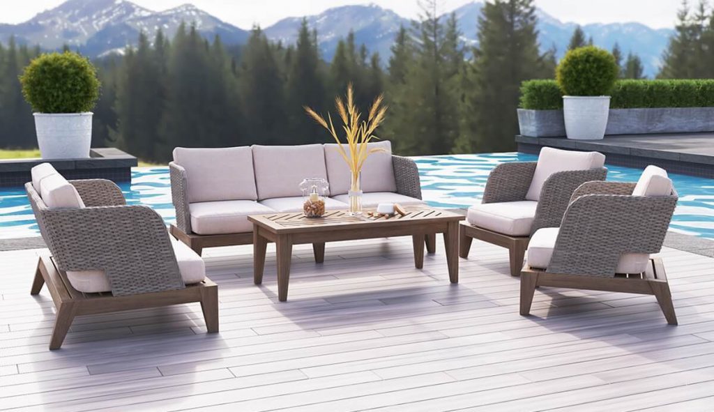 Valence Rustic Solid Teak Wood 5 Piece Outdoor Table Sofa Set