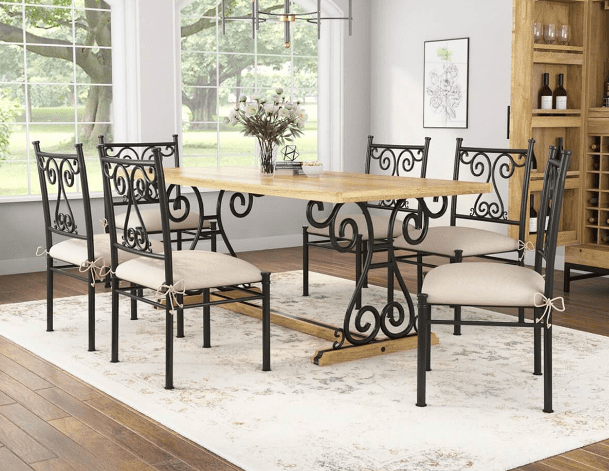 Annapolis 6 Seater Solid Wood & Wrought Iron Dining Set