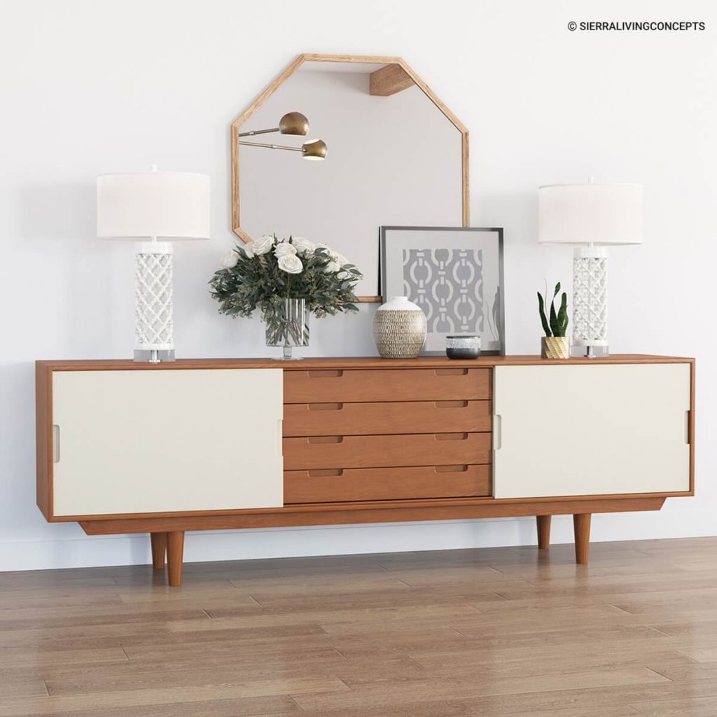 Aragon Two Tone Mid-Century Modern Solid Wood Large Sideboard Cabinet