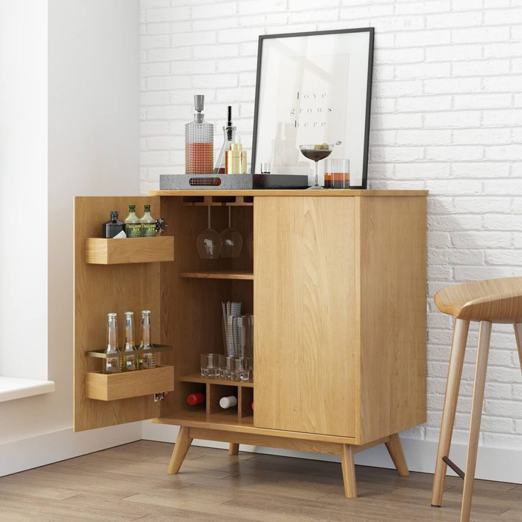 solid wood bar cabinet mid century modern 