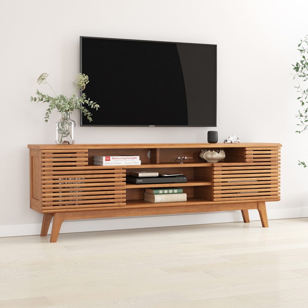 solid wood mid century modern tv stand 