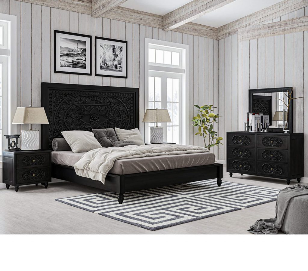Black-Hand-carved-solid-wood-bed