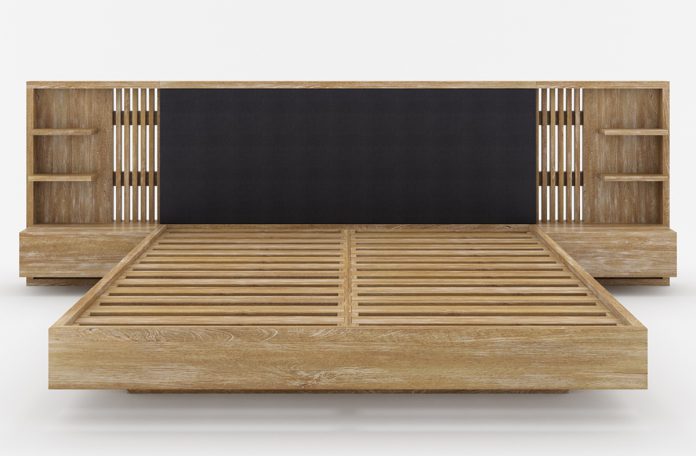 solid wood floating platform bed frame