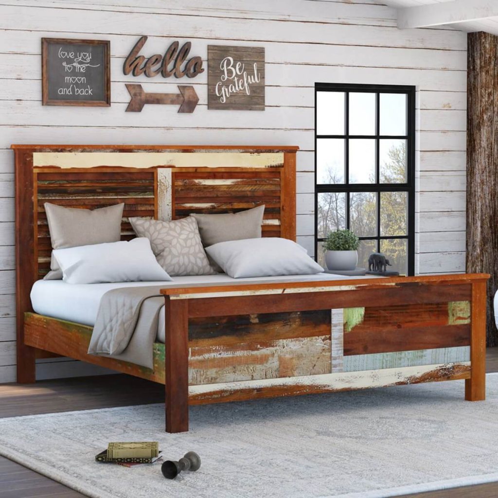 Reclaimed wood bed in the modern house