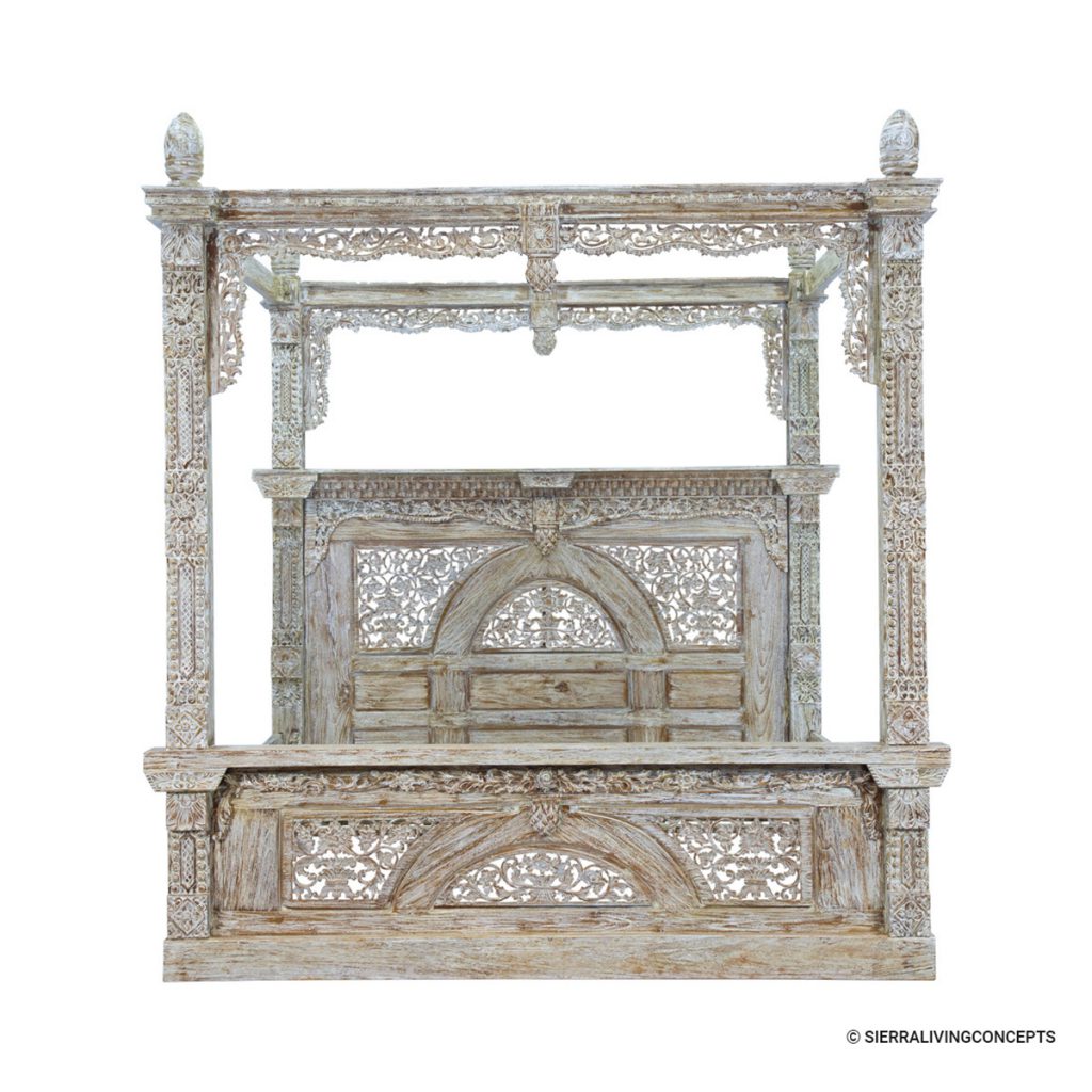 Rustic Solid Wood Royal Hand Carved Canopy Bed 