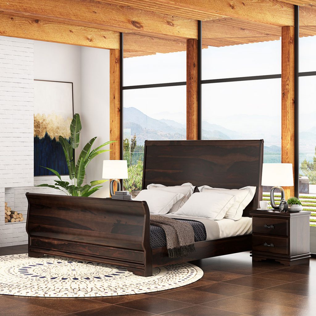 Sleigh Back Solid Wood Platform Bed Frame