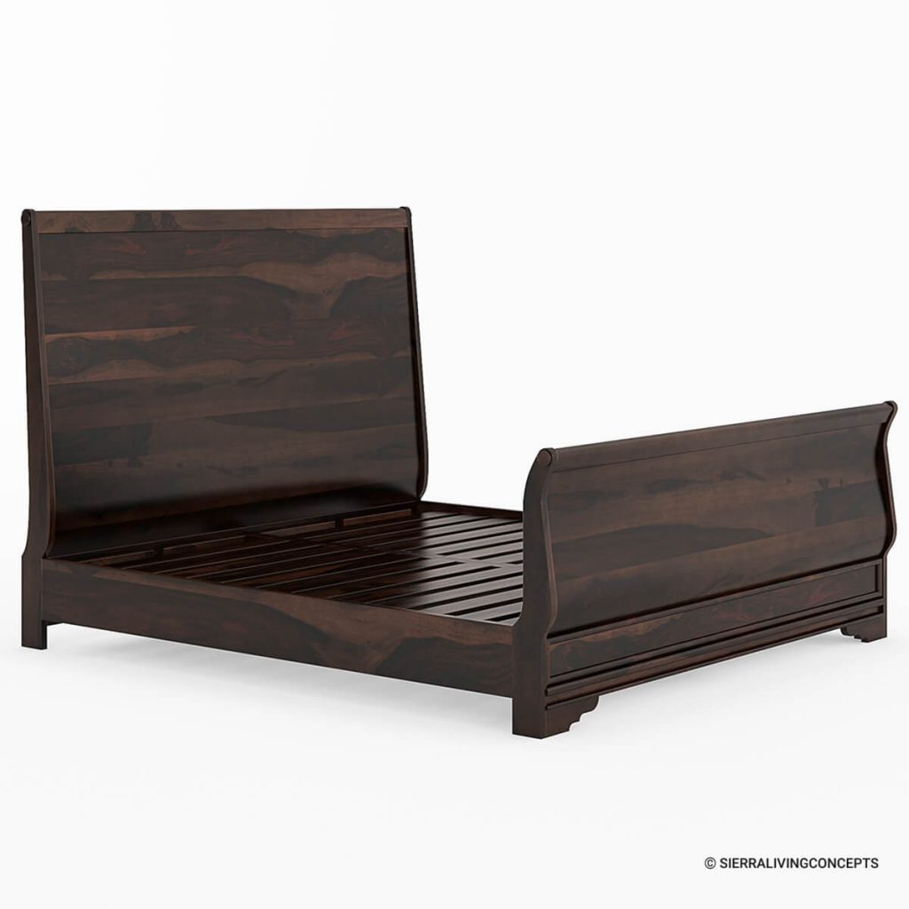 Sleigh Back Solid Wood Platform Bed Frame in dark espresso color