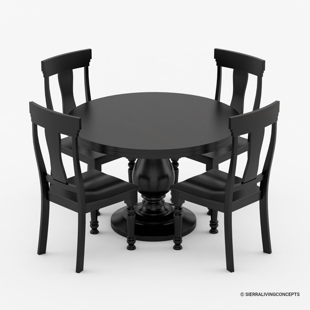 48 Inch Black Round Kitchen Table and 4 Chairs Set