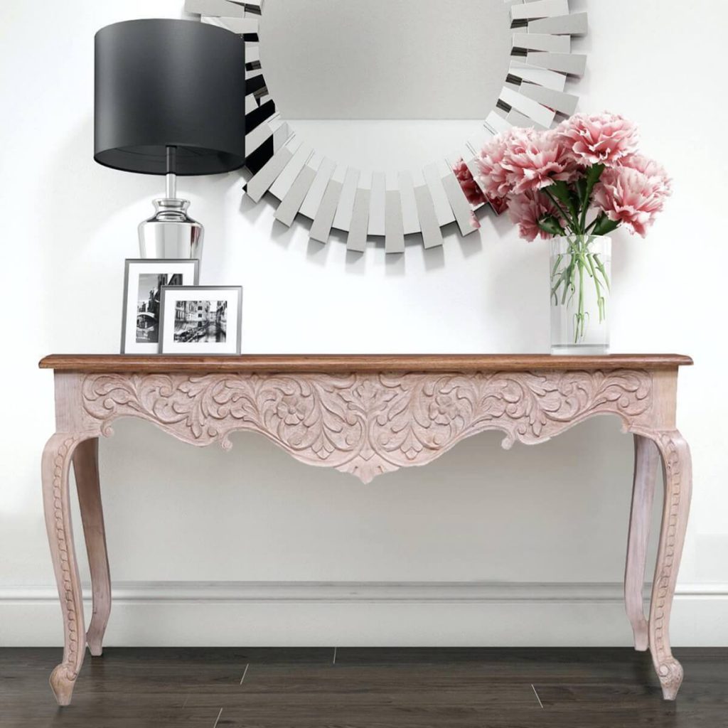 Hand Carved Floral Entryway Console Table