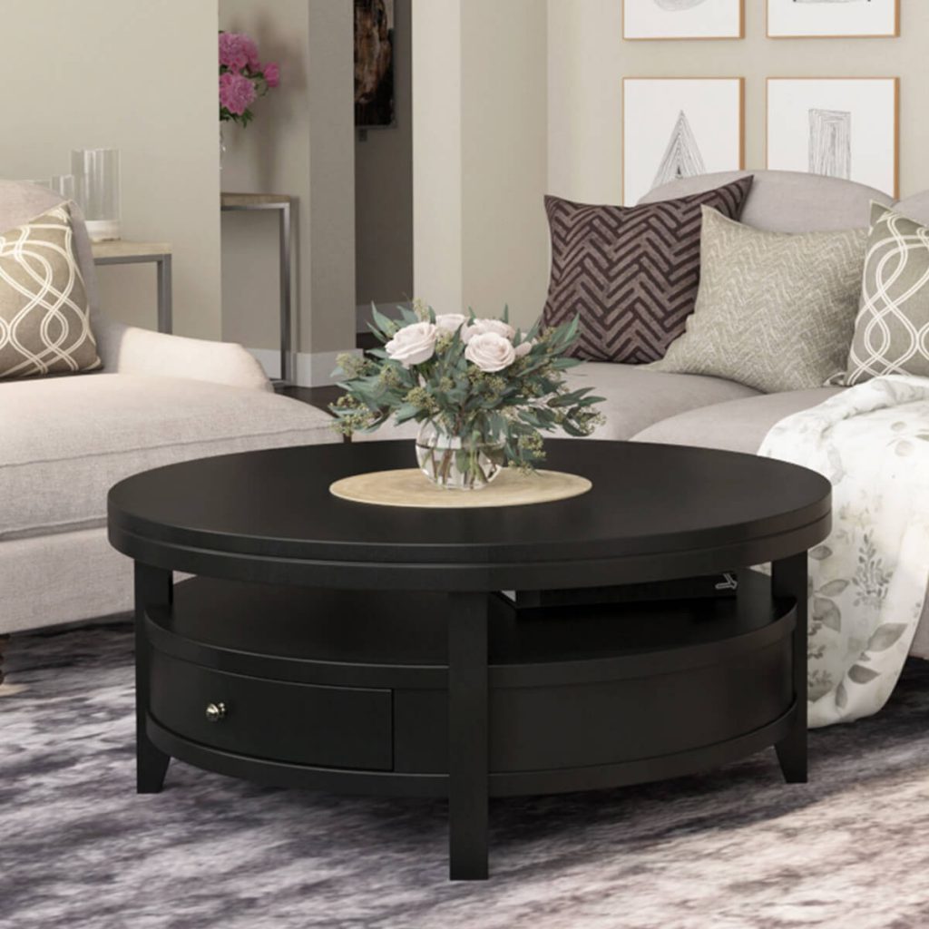 Solid Wood Black Modern Round Coffee Table