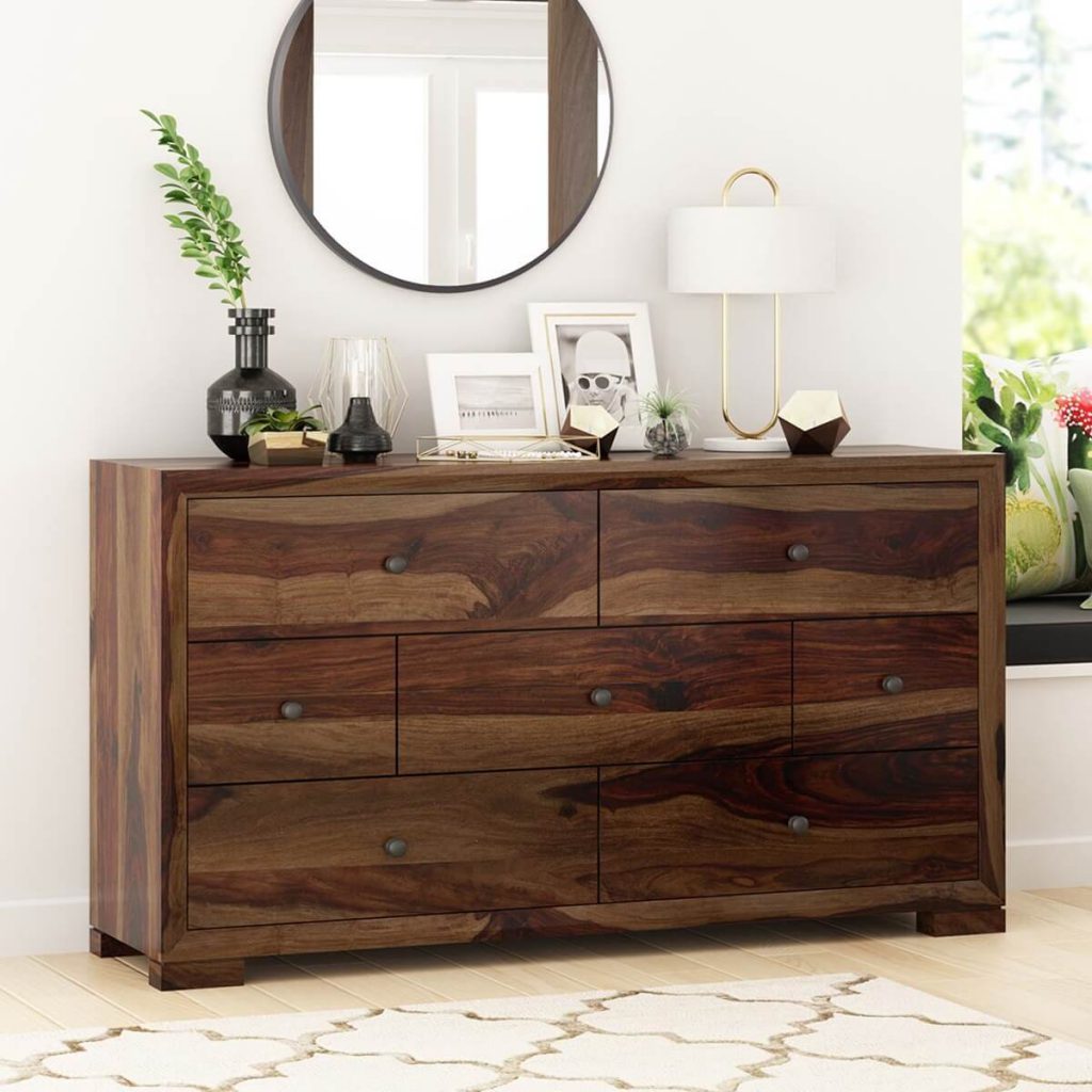 Contemporary Solid Wood Long Bedroom Dresser With 7 Drawers