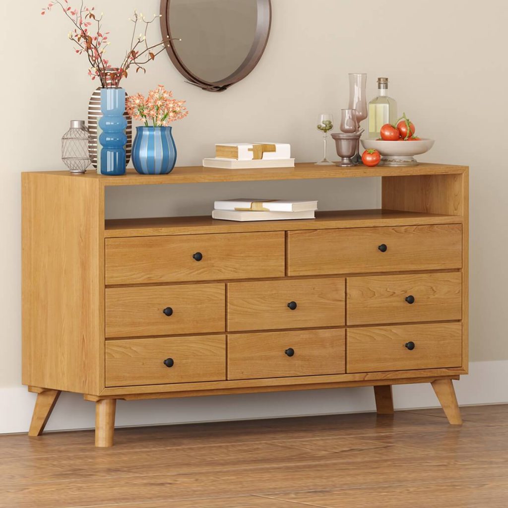 Solid Wood Mid Century Modern 8 Drawer Bedroom Dresser