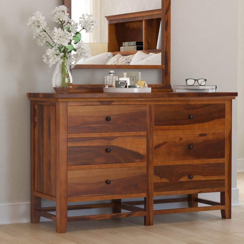 Modern Solid Wood 6 Drawer Bedroom Double Dresser