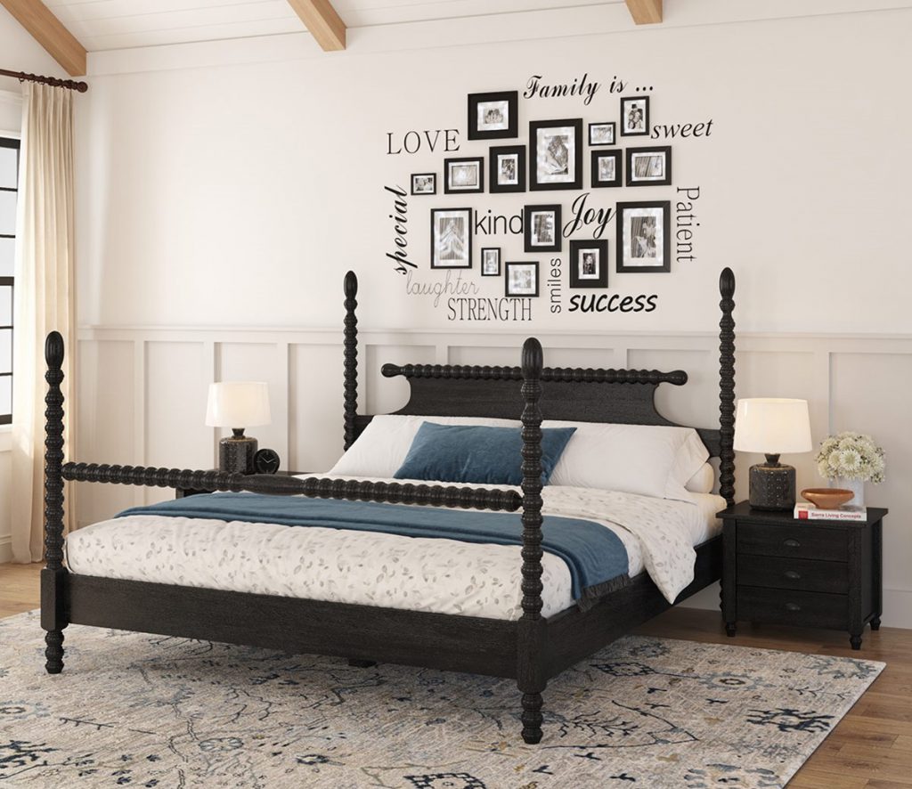 Traditional Solid Wood Black Tone Four Poster Bed Frame